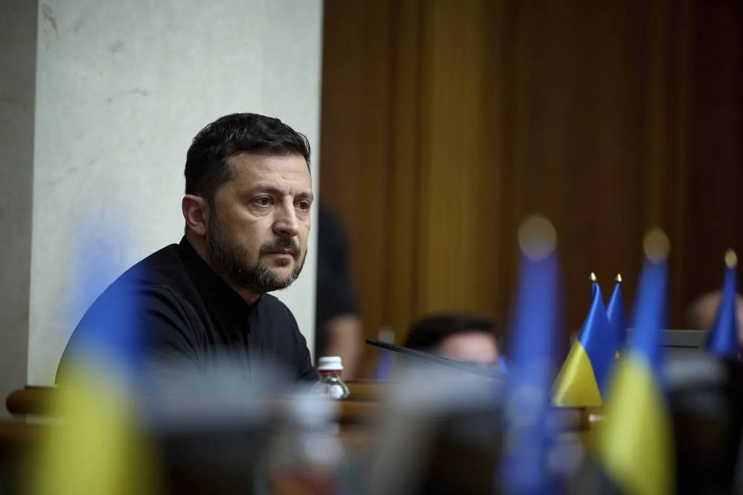 President of Ukraine Volodymyr Zelenskyy attends the parliament session in Kyiv, Ukraine Thursday, July 17, 2025. (AP) 