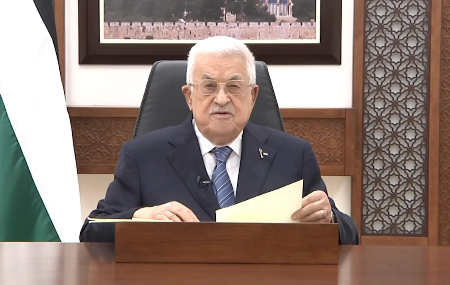 الرئيس الفلسطيني محمود عباس خلال كلمة تلفزيونية (لقطة من فيديو)