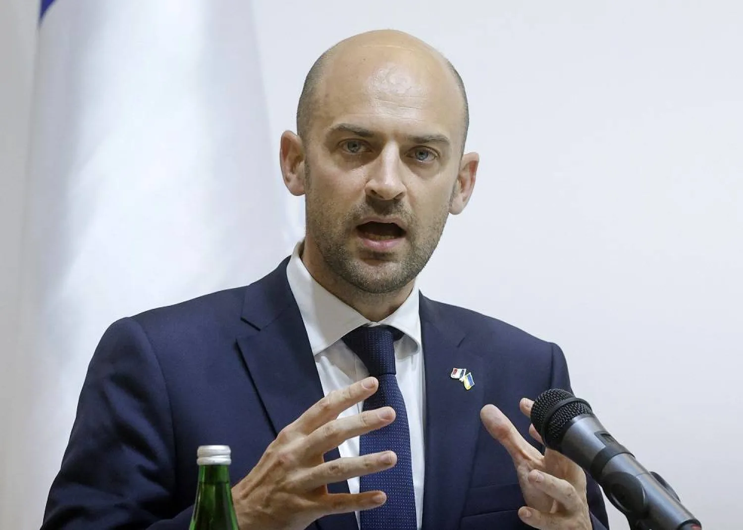 French Minister for Europe and Foreign Affairs Jean-Noel Barrot addresses a joint press conference with the Ukrainian foreign minister after their meeting in Kyiv, Ukraine, 21 July 2025. (EPA)