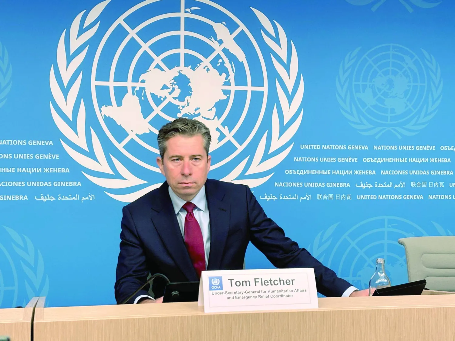 FILED - 03 December 2024, Switzerland, Geneva: UN Emergency Relief Coordinator Tom Fletcher presents the report on emergency relief needs in 2025. Photo: Christiane Oelrich/dpa