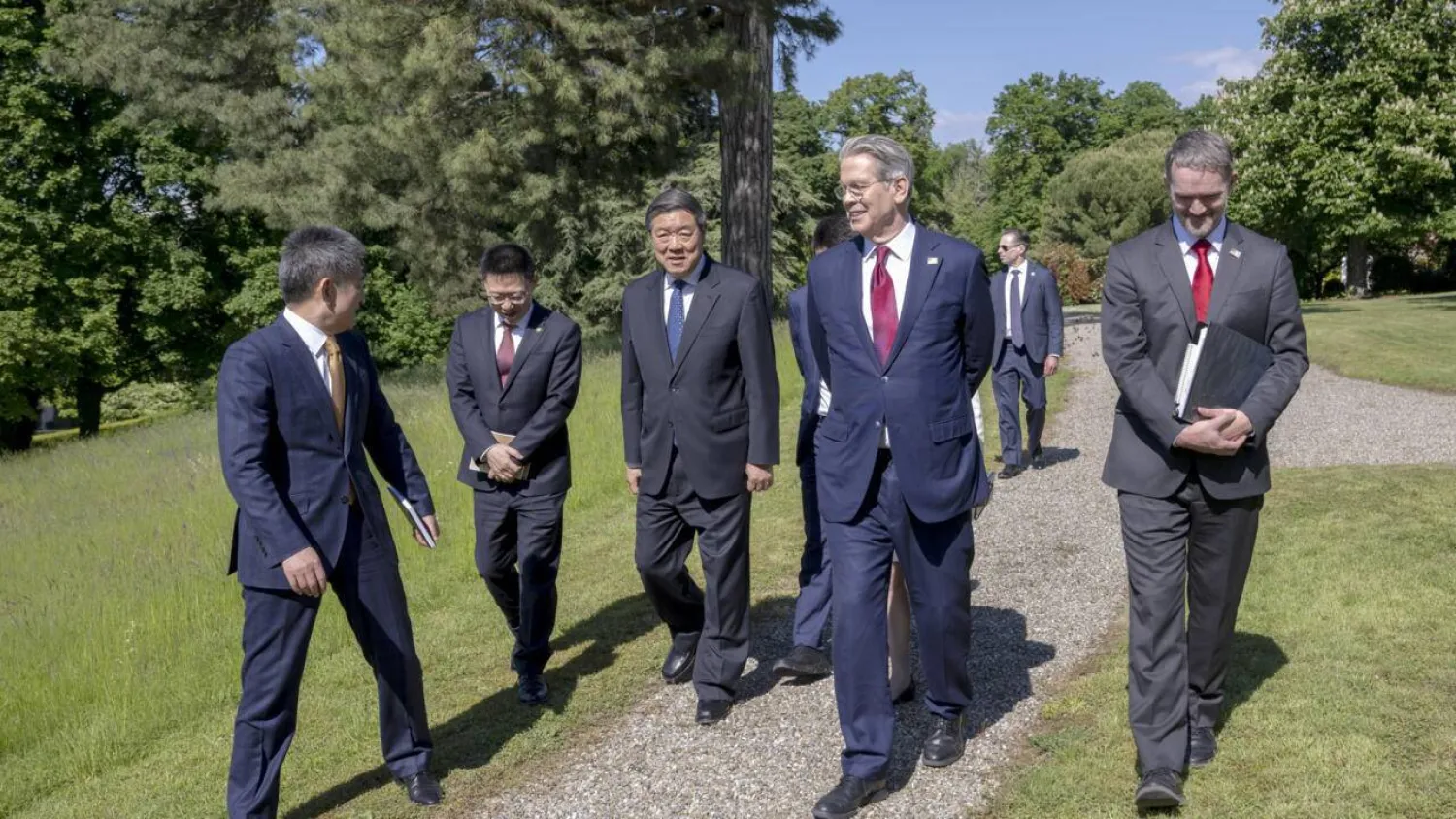 A US delegation including Treasury Secretary Scott Bessent (C) is set to meet a Chinese team led by Vice Premier He Lifeng in Stockholm, to pursue tariff talks. MARTIAL TREZZINI / FDFA/AFP/File
