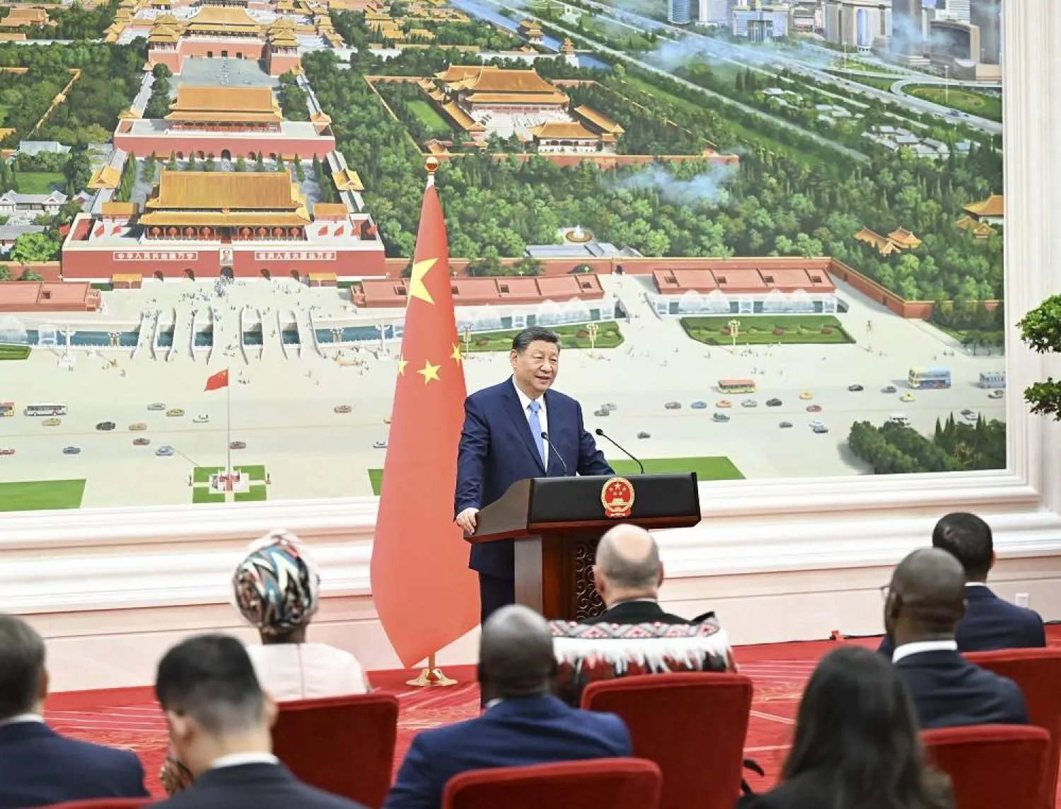 Chinese President Xi Jinping delivers a speech after receiving the credentials of 16 new ambassadors to China at the Great Hall of the People in Beijing, China, 25 July 2025. (EPA/Xinhua)