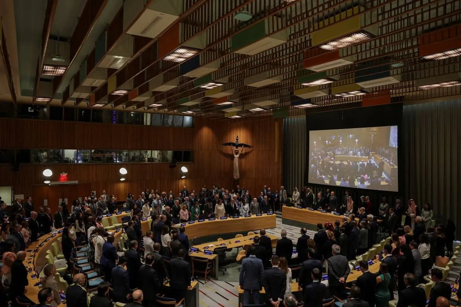 UN Secretary General Antonio Guterres, French Minister for Europe and Foreign Affairs Jean-Noel Barrot and Saudi Arabia Foreign Minister and conference co-chair Prince Faisal bin Farhan bin Abdullah have a moment of silence during a UN high level conference hosted by Saudi Arabia and France to work towards a two-state solution between Israel and the Palestinians at UN headquarters in New York City, US, July 28, 2025. (Reuters) 