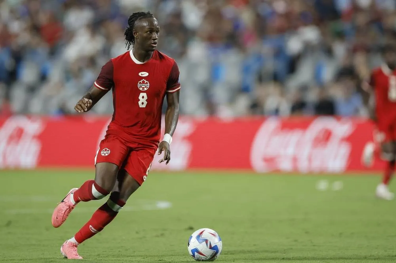 Canada midfielder Ismael Koné looks to pass during the Copa America third place soccer match against Uruguay in Charlotte, N.C., Saturday, July 13, 2024. (AP)