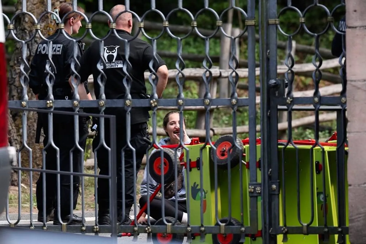  29 July 2025, Nuremberg: A demonstrator from Animal Rebellion is arrested by the police and the zoo's security service after entering the grounds of Nuremberg Zoo. (dpa)