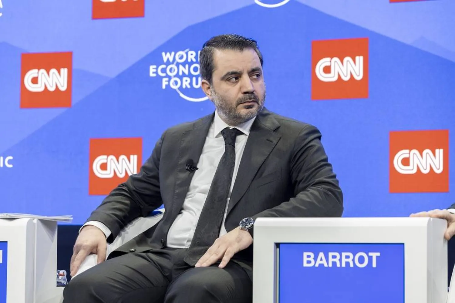 23 January 2025, Switzerland, Davos: Syrian Foreign Minister Asaad al-Shaibani attends the "How to Lower the Temperature in the Middle East session" as part of the World Economic Forum (WEF) annual meeting. (Chris Heeney/World Economic Forum/dpa) 