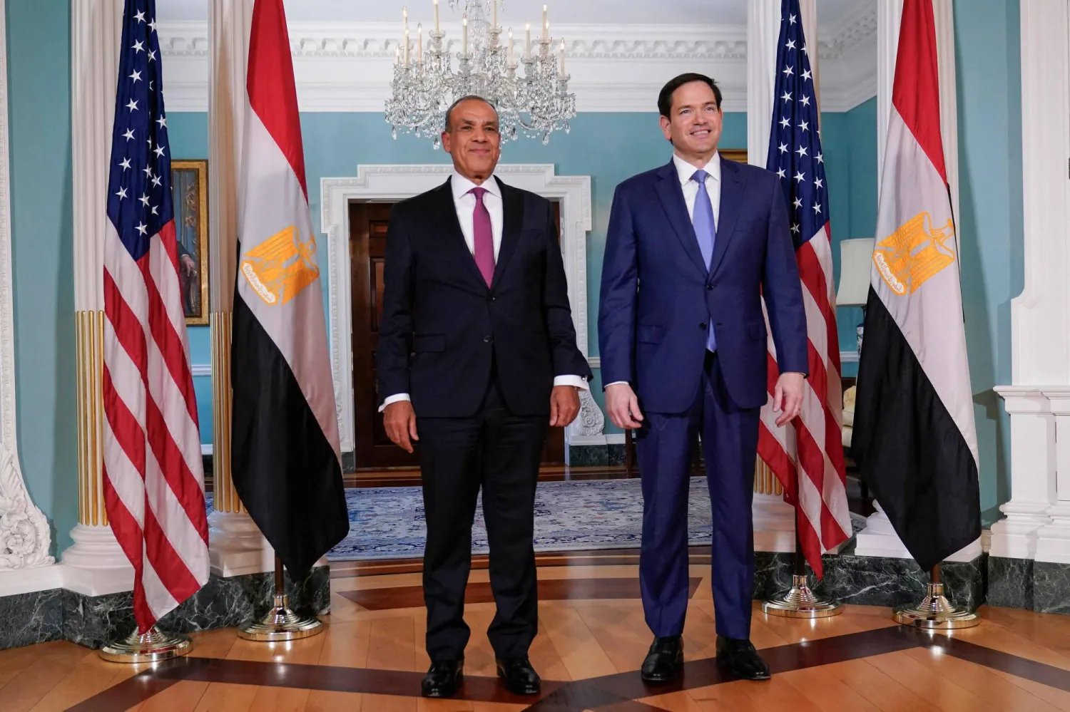 US Secretary of State Marco Rubio (R) meets with Egyptian Foreign Minister Badr Abdelatty at the State Department in Washington, DC, on July 30, 2025. (Photo by Oliver Contreras / AFP)