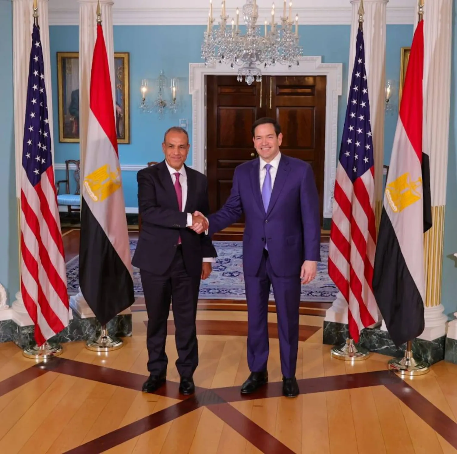 وزير الخارجية المصري خلال لقائه نظيره الأميركي في واشنطن (الخارجية المصرية)