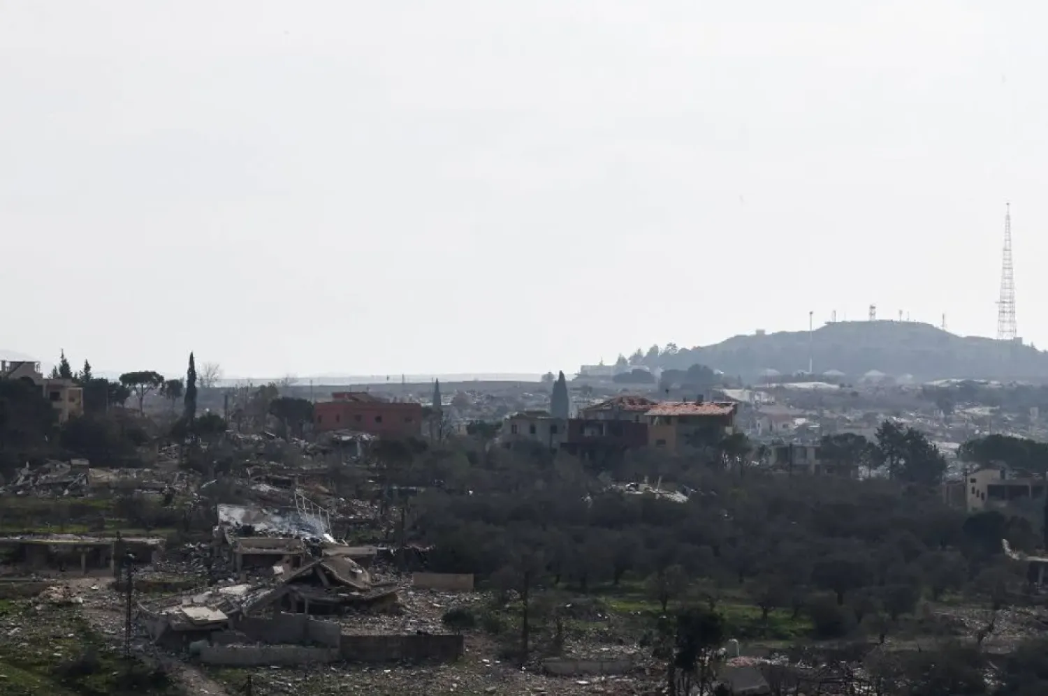 A view shows a damaged site in the southern Lebanese village of Kfar Kila, as Israeli troops withdrew from most of south Lebanon, in Lebanon, February 19, 2025. (Reuters)