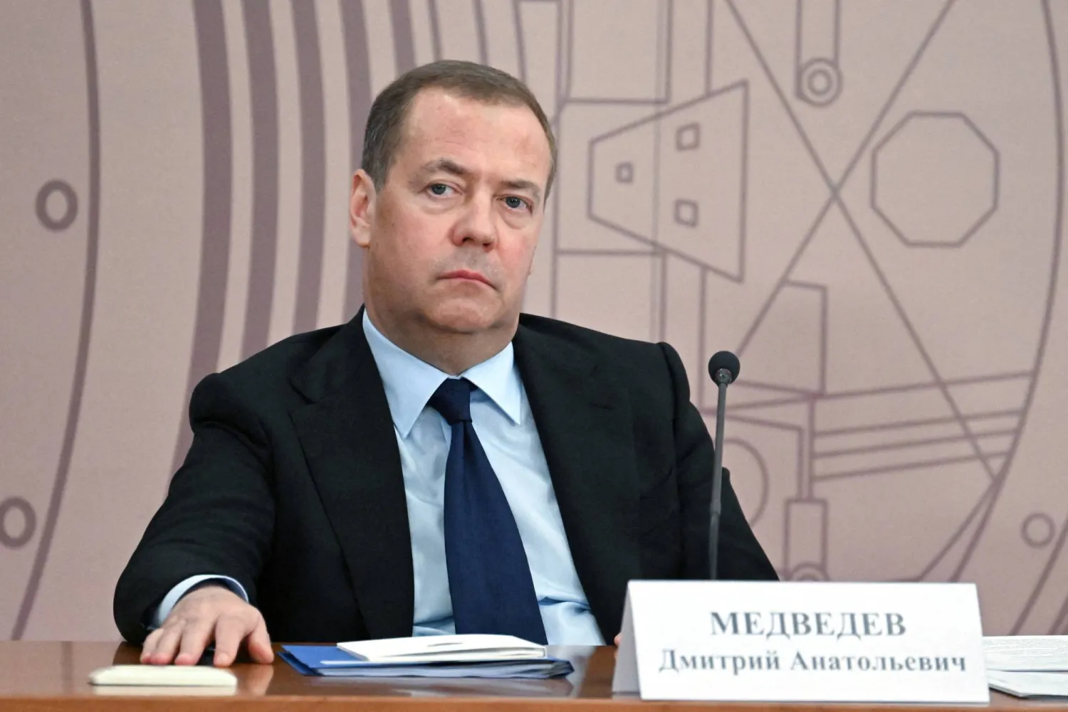 FILE PHOTO: Russia's Security Council's Deputy Chairman Dmitry Medvedev attends a meeting of the Council for Science and Education at the Joint Institute for Nuclear Research in the Moscow region's city of Dubna, Russia June 13, 2024. Sputnik/Alexei Maishev/Pool via REUTERS