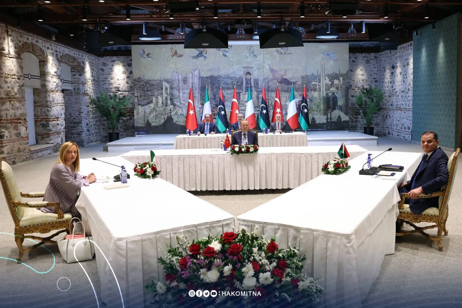 إردوغان مجتمعاً مع الدبيبة وميلوني في إسطنبول (حكومة الوحدة الليبية المؤقتة)