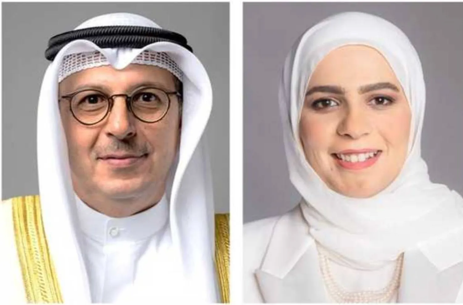 نورة الفصام، وزيرة المالية (المستقيلة)، وصبيح المخيزيم، وزير الكهرباء والماء المعين (بالوكالة). (كونا)