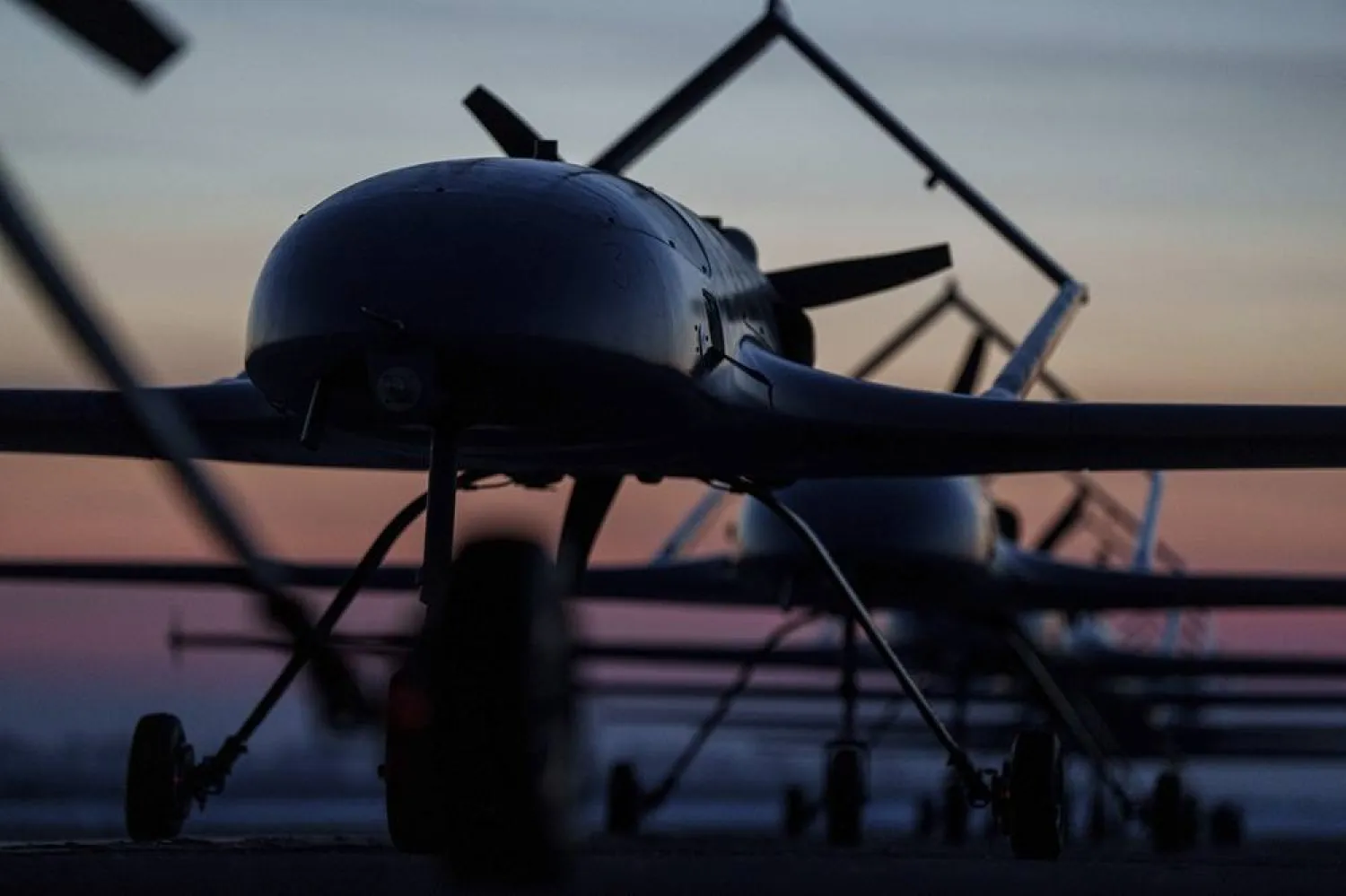 Long-range drones An-196 Liutyi of the Defense Intelligence of Ukraine stand in line before takeoff in undisclosed location, Ukraine, Feb. 28, 2025. (AP Photo/Evgeniy Maloletka, File) 
