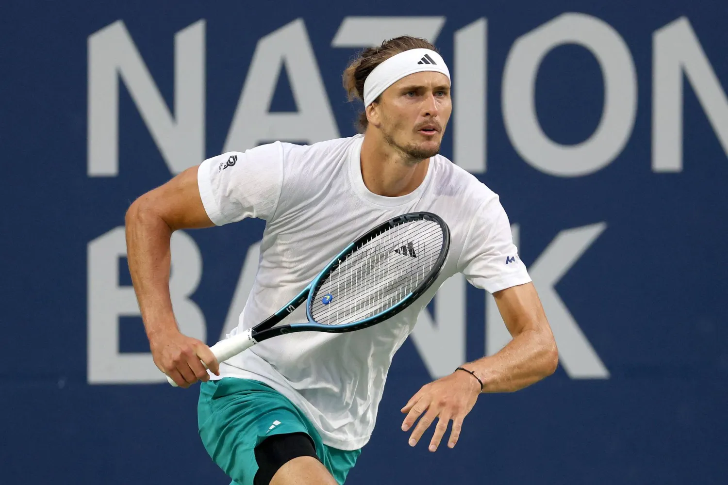 TORONTO, ONTARIO - AUGUST 04: Alexander Zverev of Germany plays Alexei Popyrin of Australia during the National Bank Open Presented by Rogers at Sobeys Stadium on August 04, 2025 in Toronto, Ontario. Matthew Stockman/Getty Images/AFP