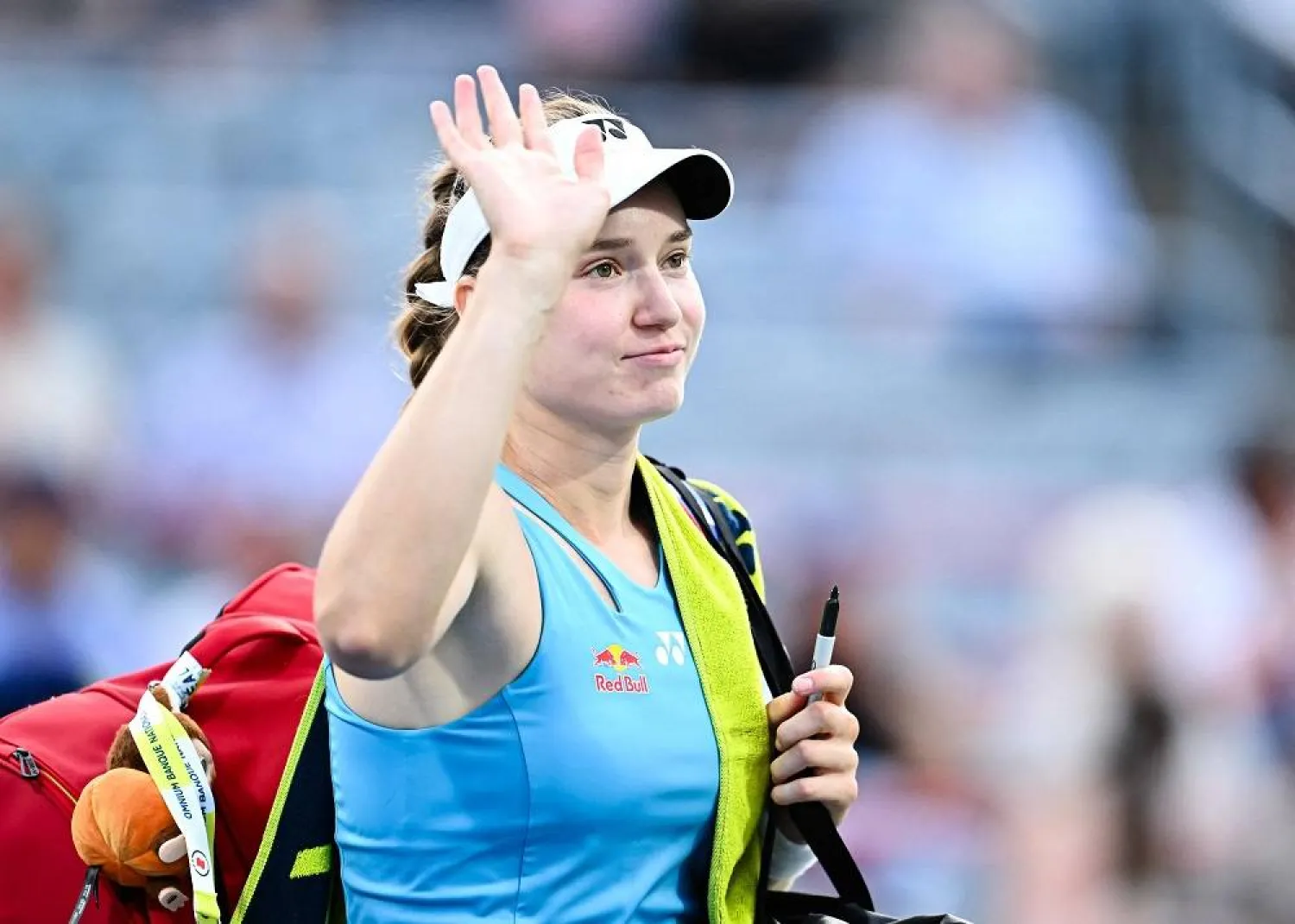 Elena Rybakina of Kazakhstan walks off the court after winning due to a forfeit against Marta Kostyuk of Ukraine during their quarterfinals singles women's match on Day Nine of the WTA 1000 National Bank Open at IGA Stadium on August 4, 2025 in Montreal, Quebec, Canada. (Getty Images/AFP
