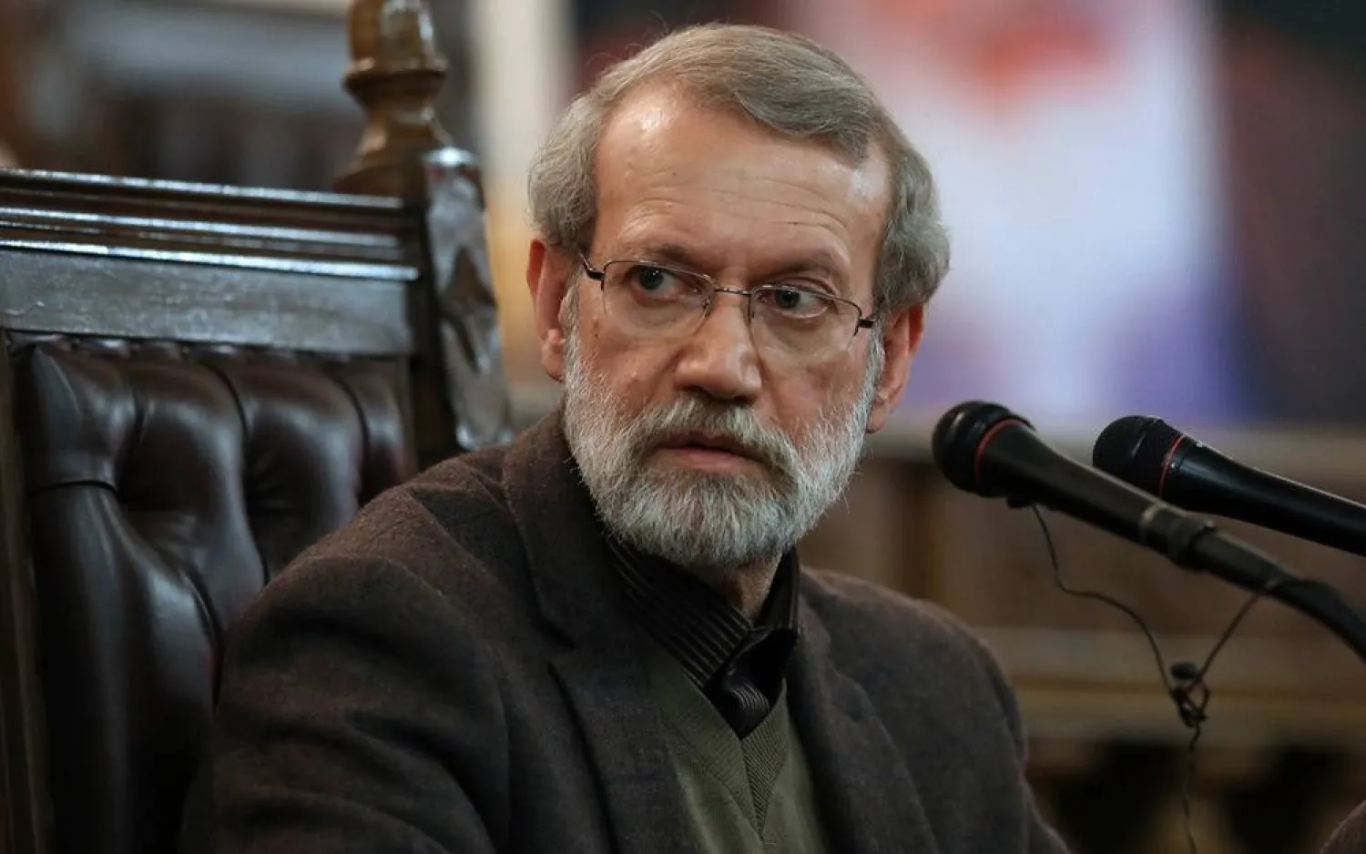 Iranian Parliament Speaker Ali Larijani gives a press conference in Tehran, Iran, December 1, 2019 (AP)