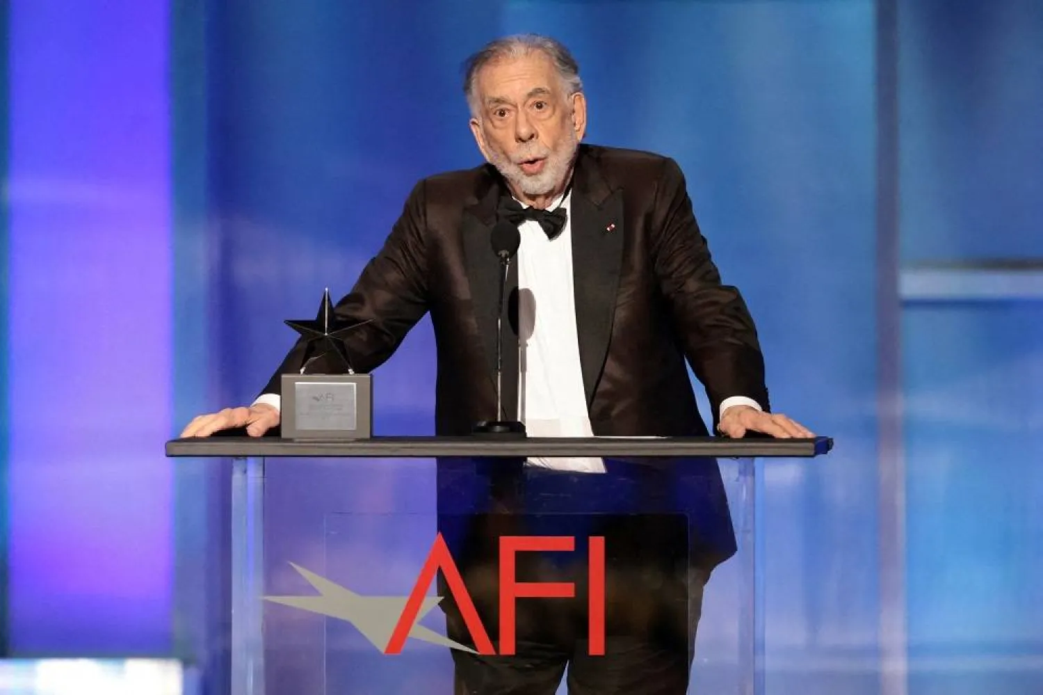 Francis Ford Coppola speaks as he receives the 50th AFI Life Achievement Award at Dolby Theater in Los Angeles, California, US, April 26, 2025. (Reuters)