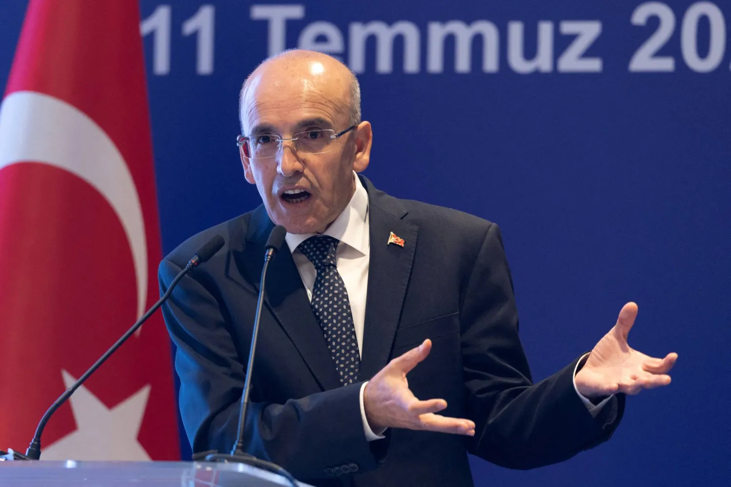 وزير الخزانة والمالية التركي محمد شيمشك في مناسبة سابقة بمدينة إسطنبول التركية (رويترز)