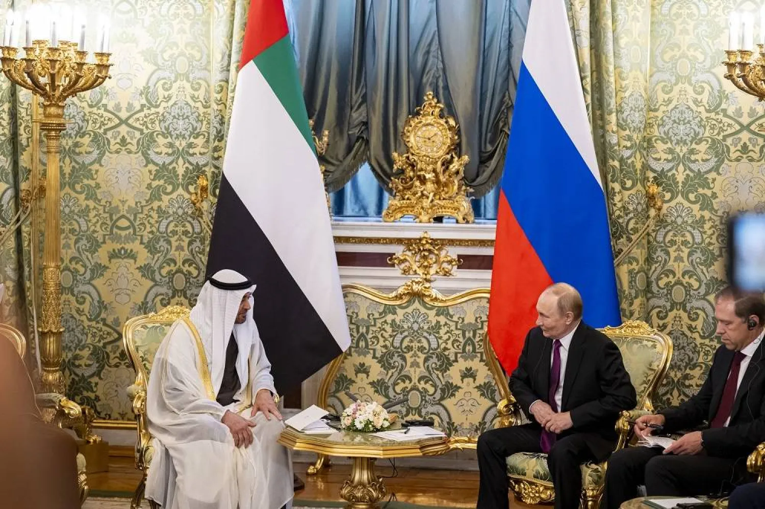 UAE President Sheikh Mohamed bin Zayed Al Nahyan and Russian President Vladimir Putin meet in Moscow on Thursday. (WAM)