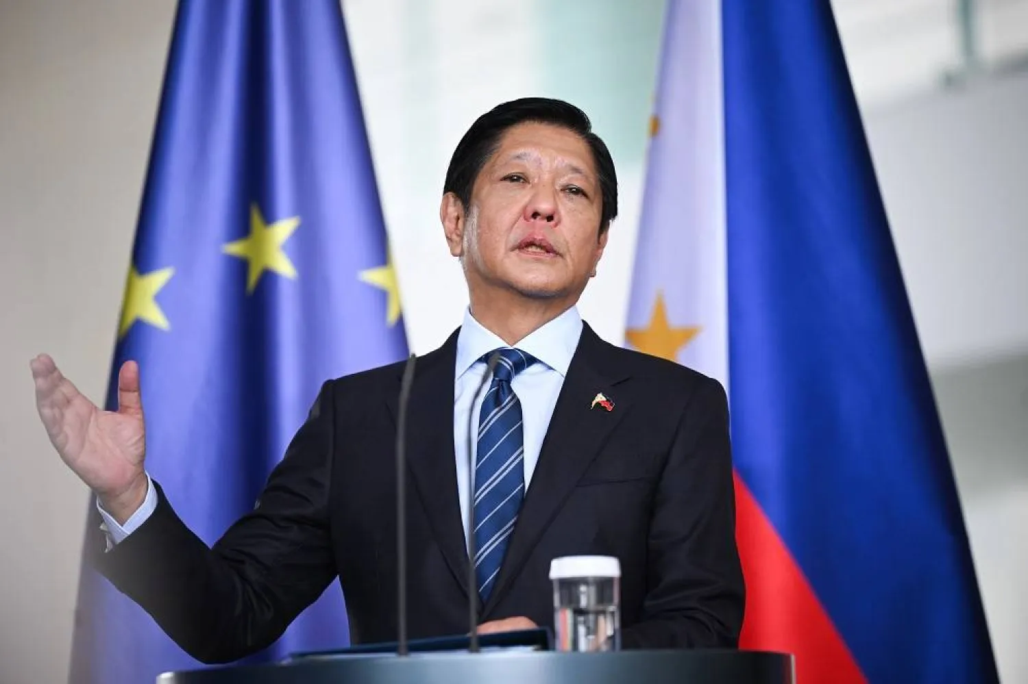 12 March 2024, Berlin: President of the Philippines President Ferdinand Marcos Jr, speaks during a joint press conference at the Federal Chancellery in Berlin. (dpa) 