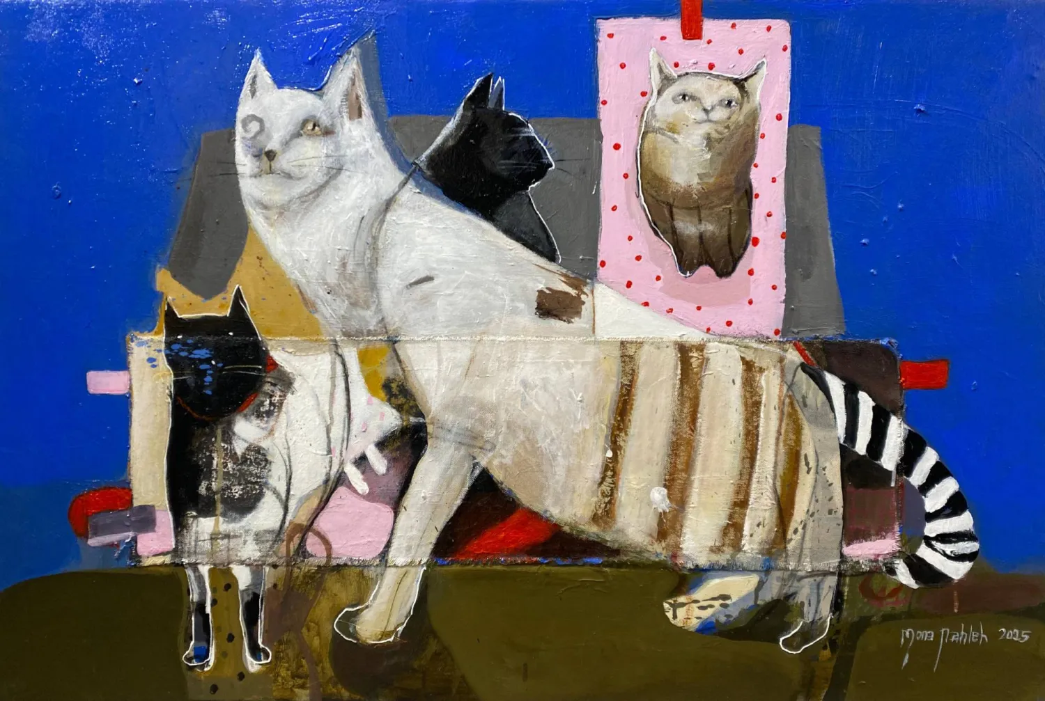 أناقة في الصمت لا يقدر عليها بشر (لوحة لمنى نحلة في المعرض)