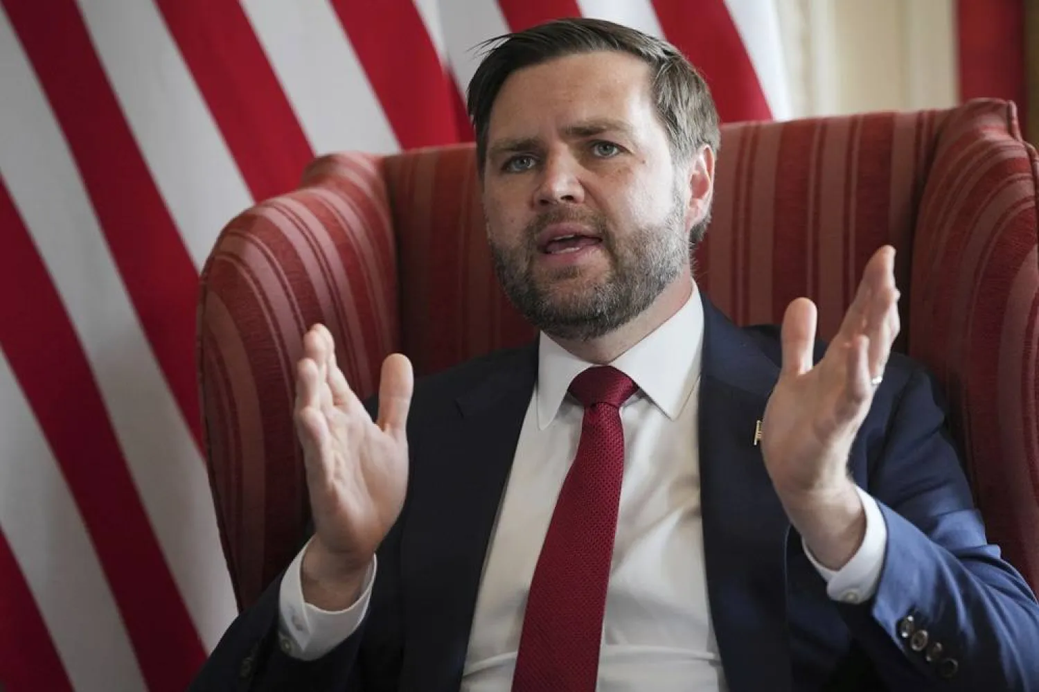 Vice President JD Vance speaks during a meeting with Britain's Foreign Secretary David Lammy at Chevening House in Kent, England, Friday, Aug. 8, 2025. (AP) 
