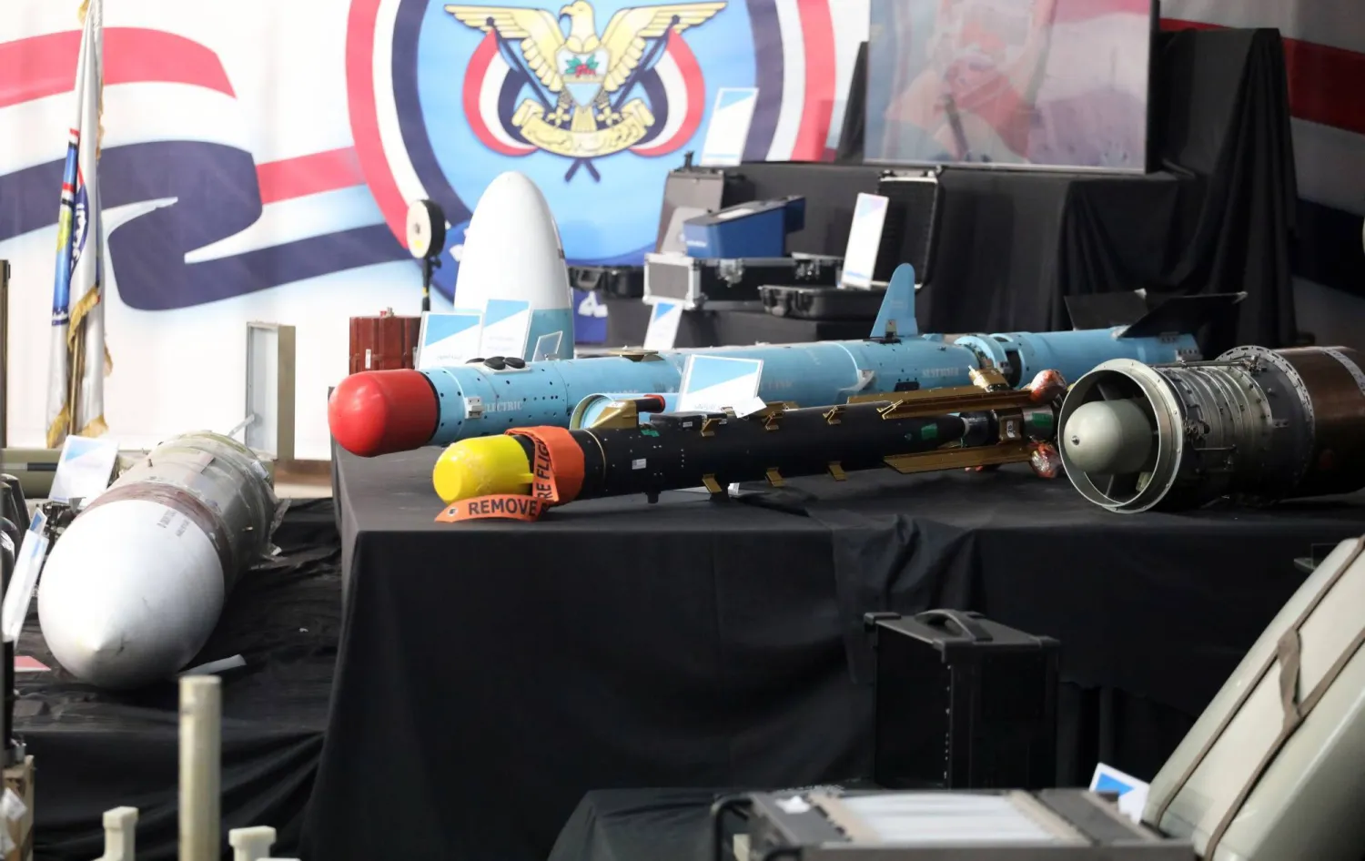 Smuggled rockets that were part of a shipment of Iranian weapons seized by Yemeni forces in the Red Sea. (EPA) 