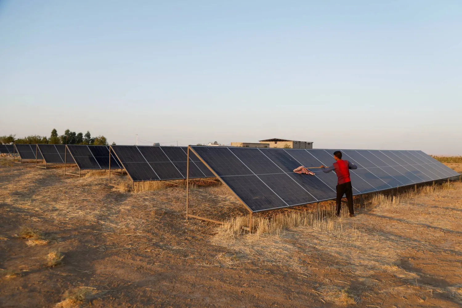 A worker cleans solar panels, a sustainable energy option that is gaining popularity among homes and farms for generating electricity (Reuters). 