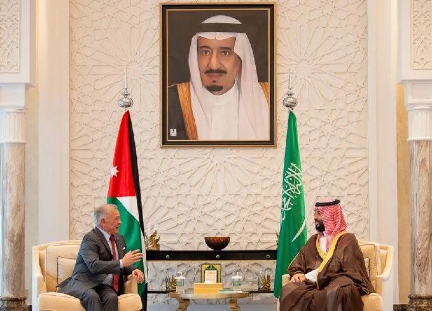 الأمير محمد بن سلمان ولي العهد رئيس مجلس الوزراء السعودي خلال مباحثاته مع العاهل الأردني في قصر نيوم (واس)