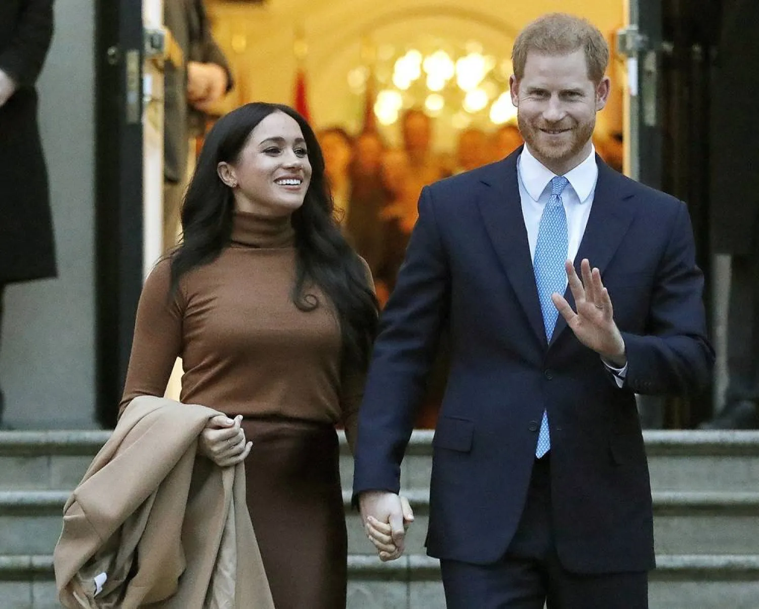 In this Jan. 7, 2020, file photo, Britain's Prince Harry and Meghan, Duchess of Sussex leave Canada House in London. (AP) 