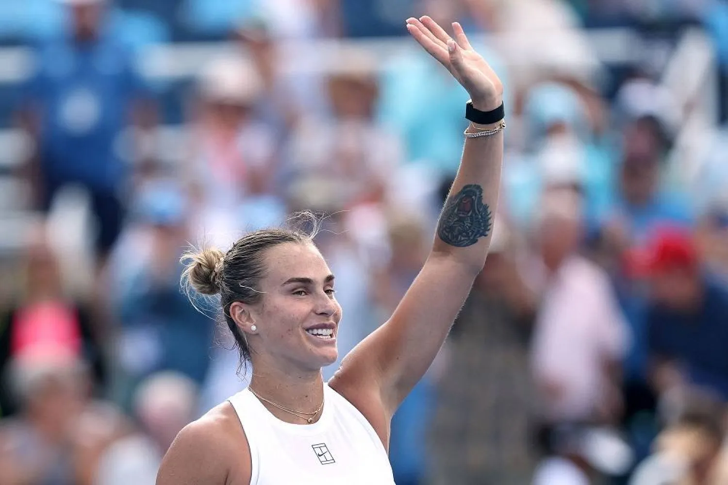 Aryna Sabalenka celebrates her win against Emma Raducanu of Great Britain after match during the Cincinnati Open at Lindner Family Tennis Center on August 11, 2025 in Mason, Ohio. (Getty Images/AFP)