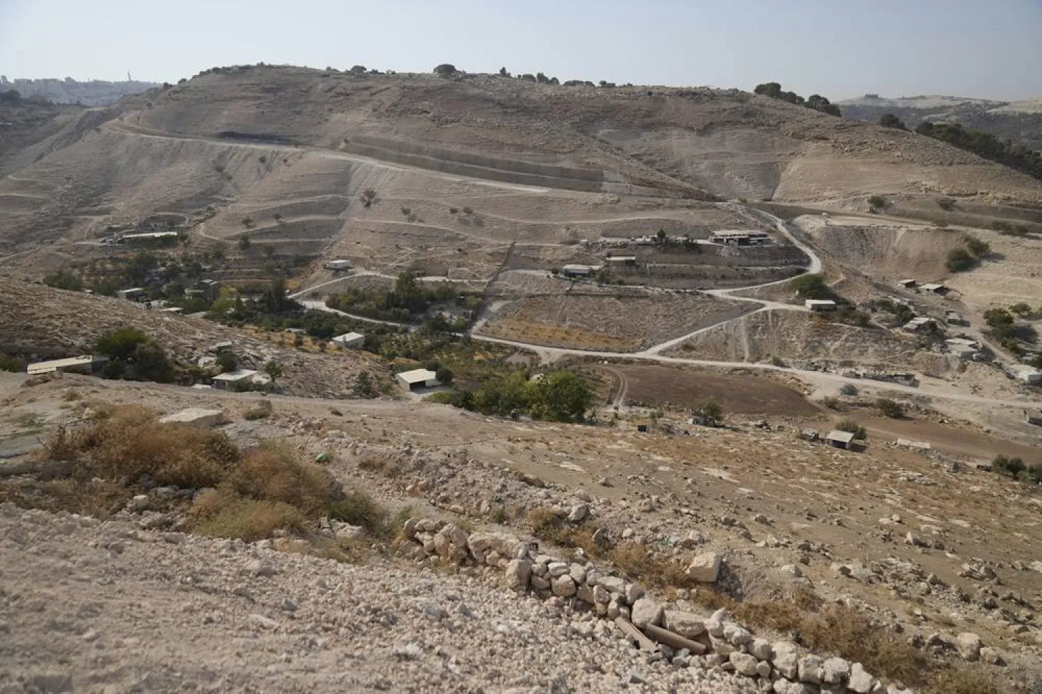  A general view shows the E1 area, an open tract of land east of Jerusalem, between the Israeli settlement of Maale Adumim and the occupied West Bank town of Eizariya Thursday, Aug. 14, 2025. (AP) 