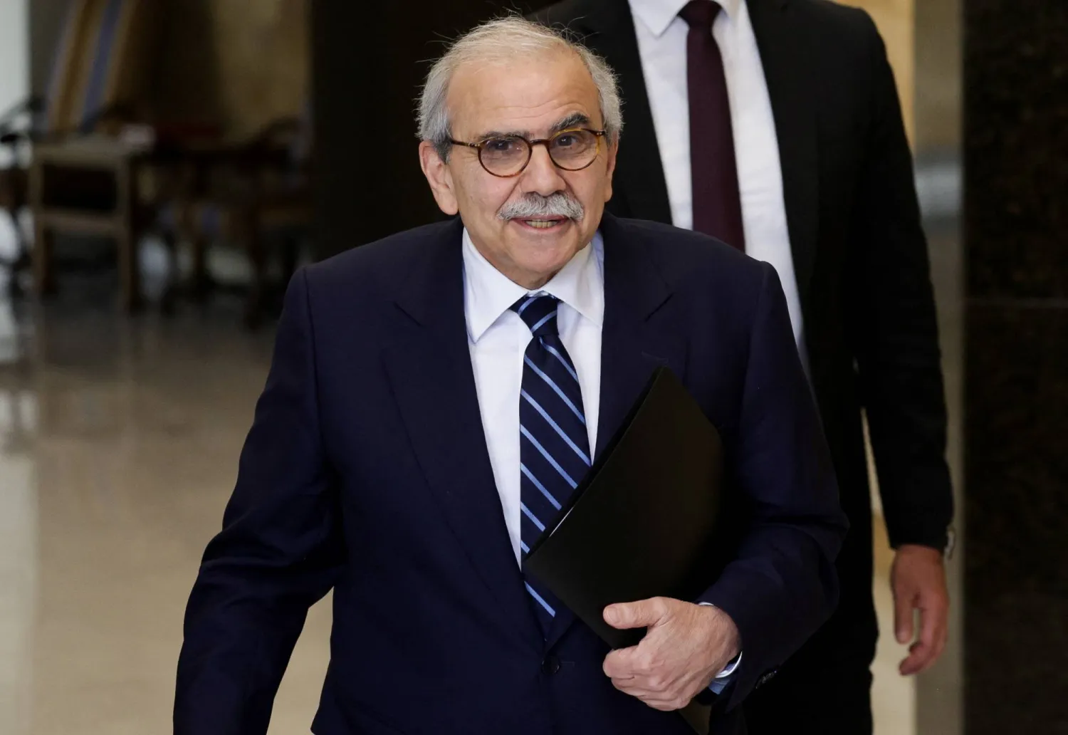 Lebanese Prime Minister Nawaf Salam arrives to attend a cabinet meeting to discuss efforts to bring all weapons in the country under the control of the state, at the Presidential Palace in Baabda, Lebanon August 5, 2025. REUTERS/Emilie Madi