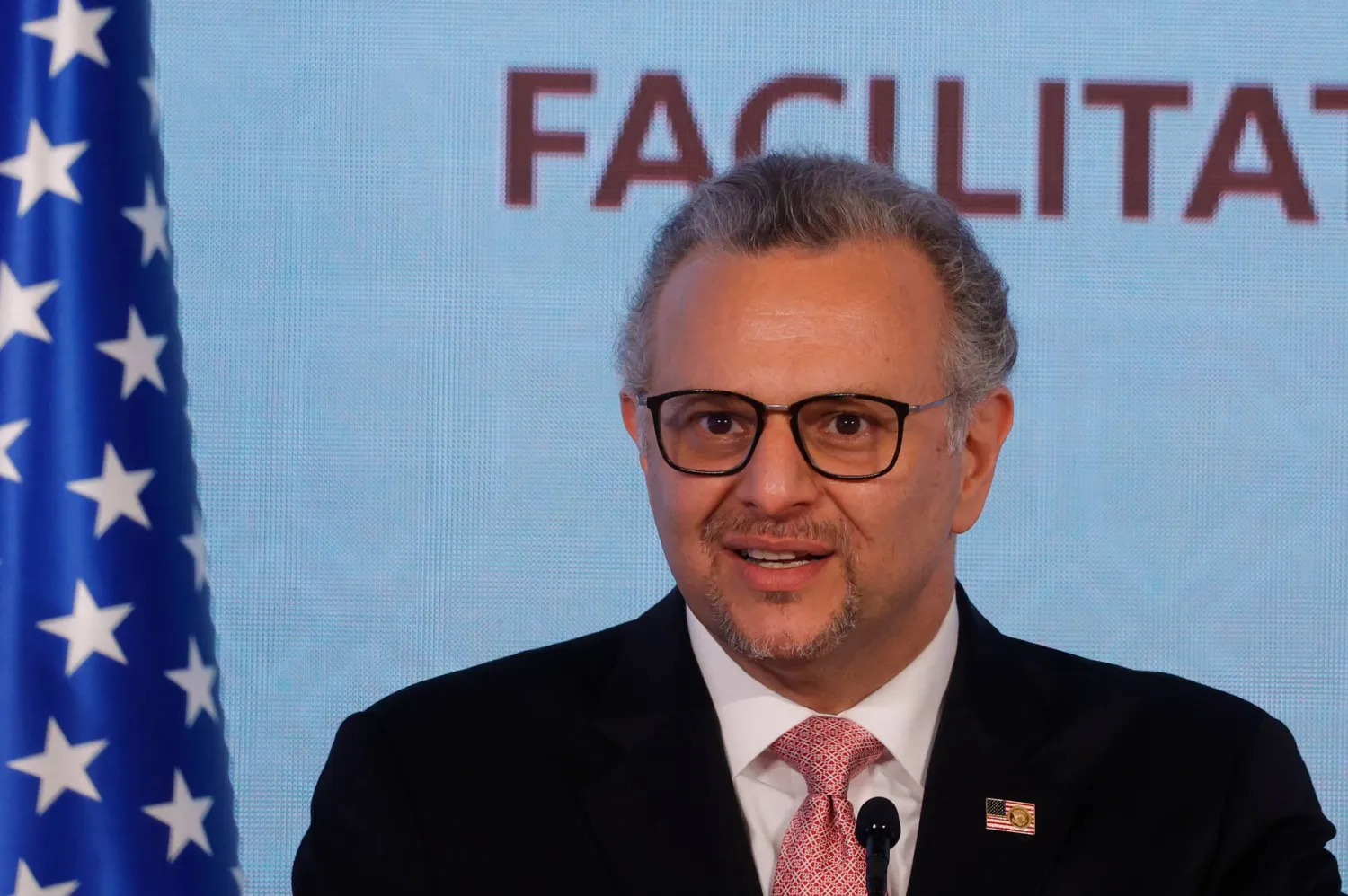 US special envoy for Africa Massad Boulos addresses the media in Doha in the Qatari capital on July 19, 2025. (Photo by Karim JAAFAR / AFP)