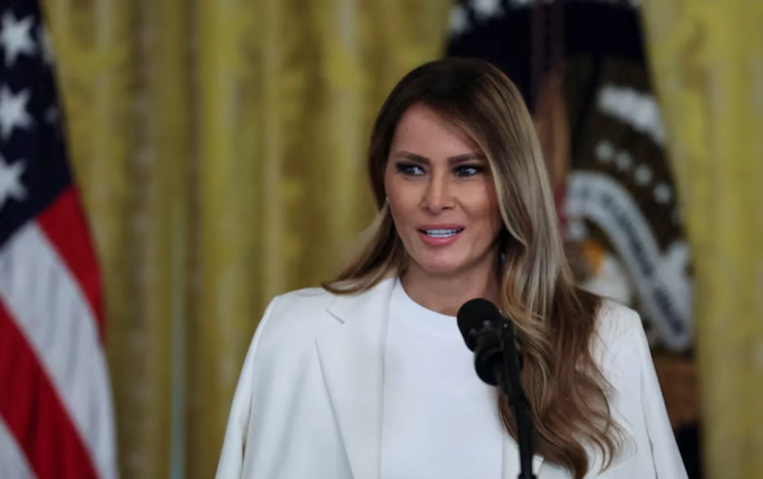 US first lady Melania Trump speaks at the White House in Washington, D.C., US, May 8, 2025. REUTERS/Leah Millis/ File Photo 