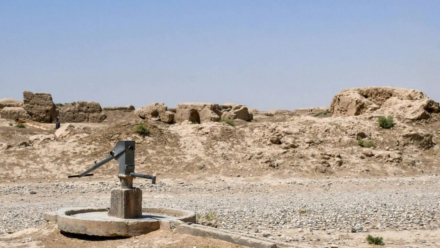 A hand pump stands on a deserted street as chronic water scarcity stalks the drought-ridden village of Bolak in Afghanistan's Balkh province. Atif Aryan / AFP
