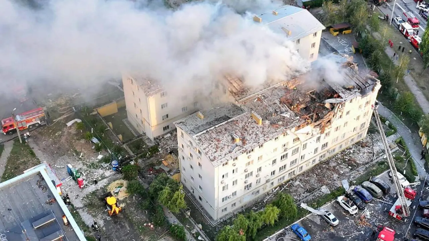 The attack reduced part of the building in Kharkiv to rubble. Handout / UKRAINIAN EMERGENCY SERVICE/AFP
