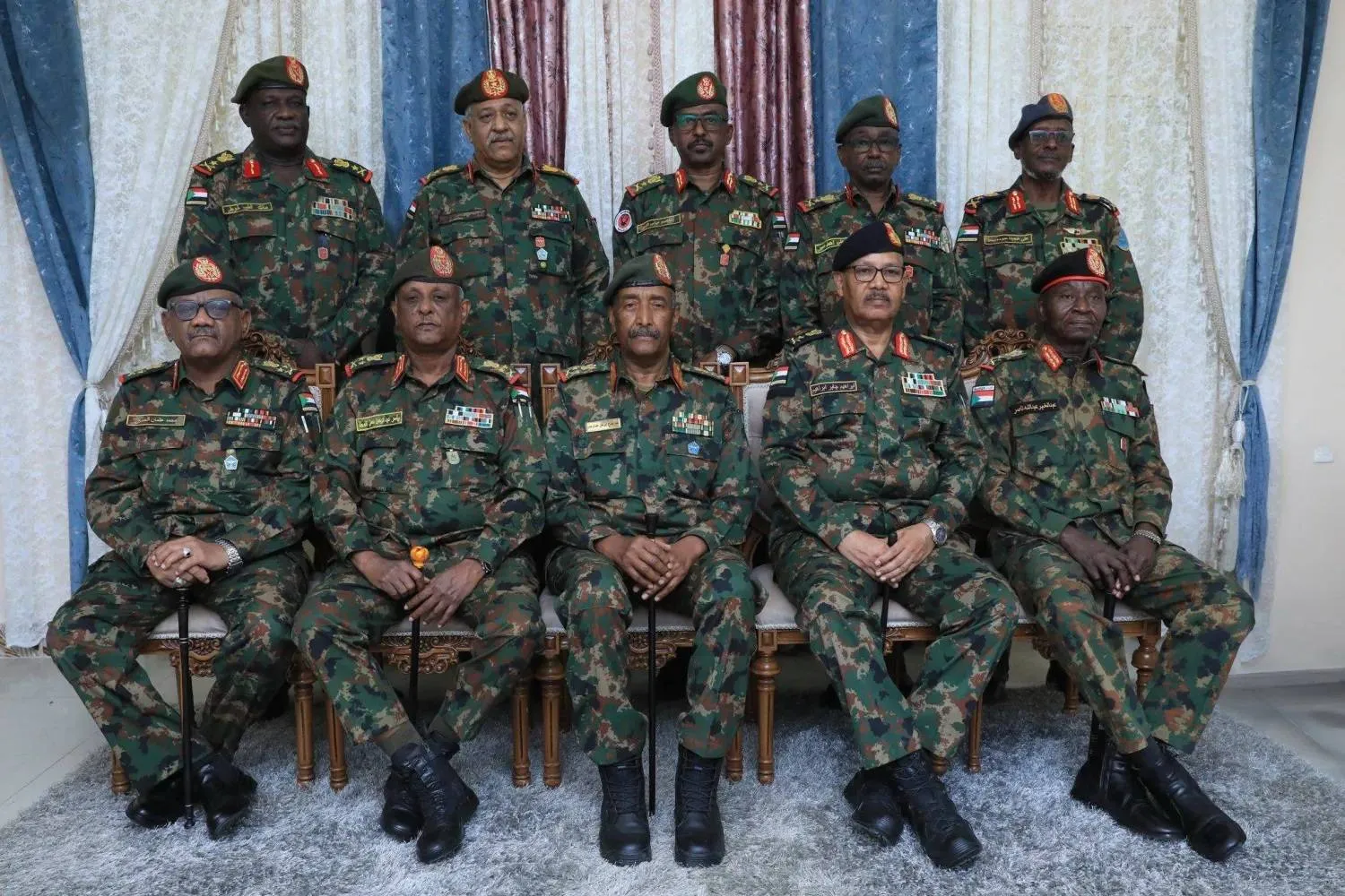 General Abdel Fattah al-Burhan (C) and his new senior officers. (Facebook) 
