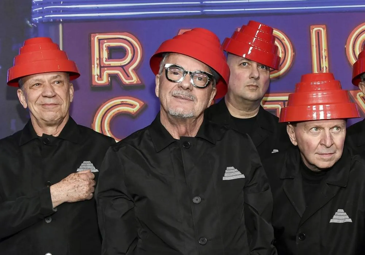 Bob Mothersbaugh, from left, Mark Mothersbaugh, Josh Hager, Gerald Casale from Devo attend the SNL50: The Homecoming Concert on Feb. 14, 2025, in New York. (AP)