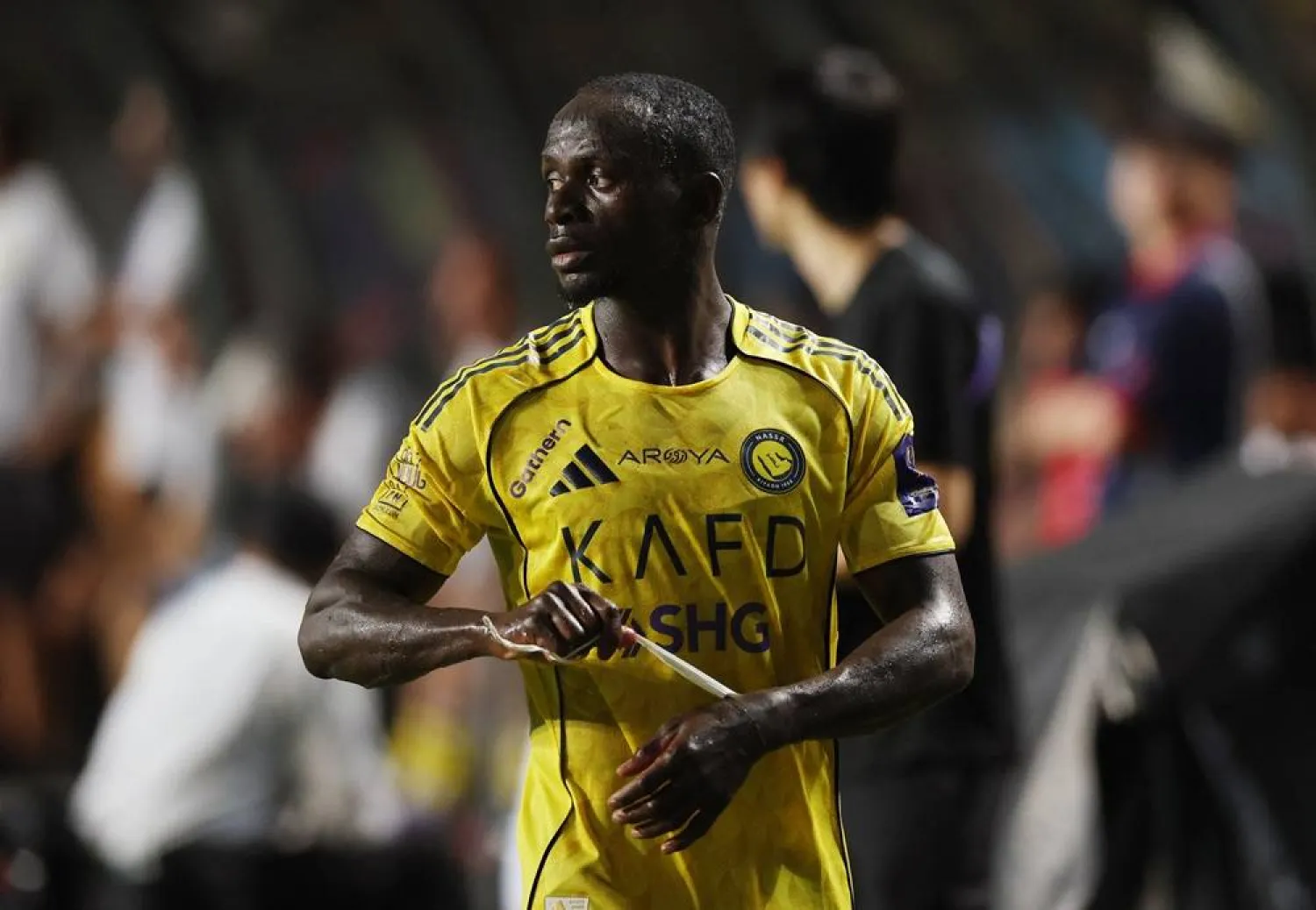 Football - Saudi Super Cup - Semi-final - Al-Nassr v Al-Ittihad - Hong Kong Stadium, Hong Kong, China - August 19, 2025 Al-Nassr's Sadio Mane reacts after being shown a red card by referee Khaled Al Teris. (Reuters)