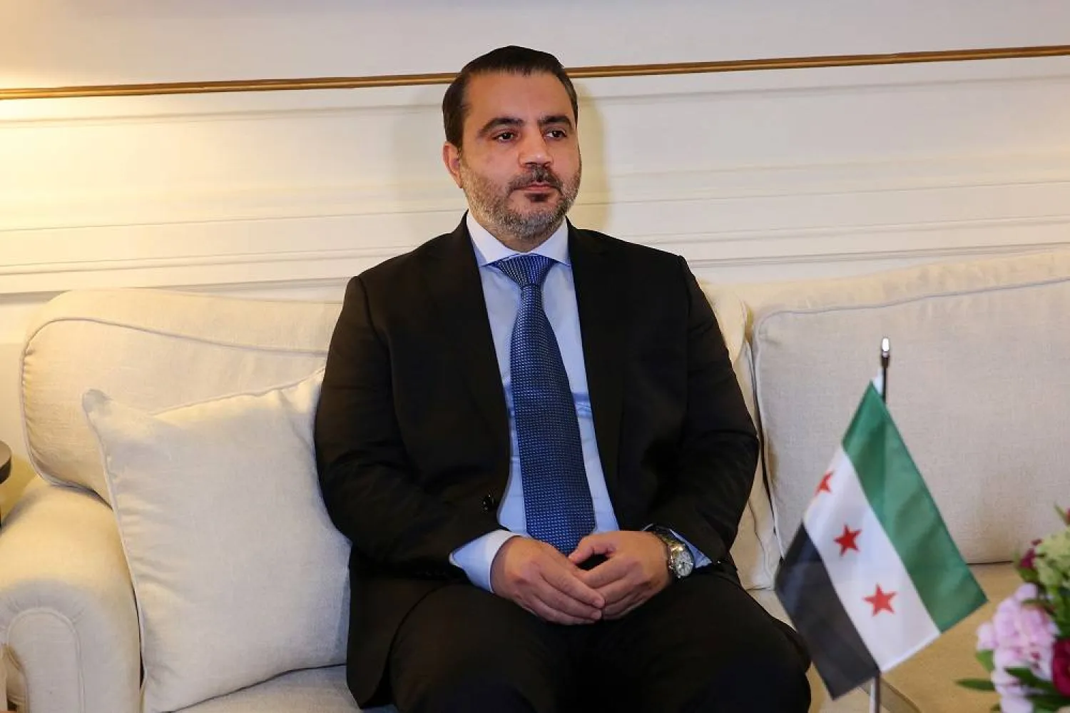 Syrian Foreign Minister of the caretaker government, Asaad al-Shaibani, attends a meeting with the Greek foreign minister during his visit to Athens, Greece, 20 August 2025. (EPA)