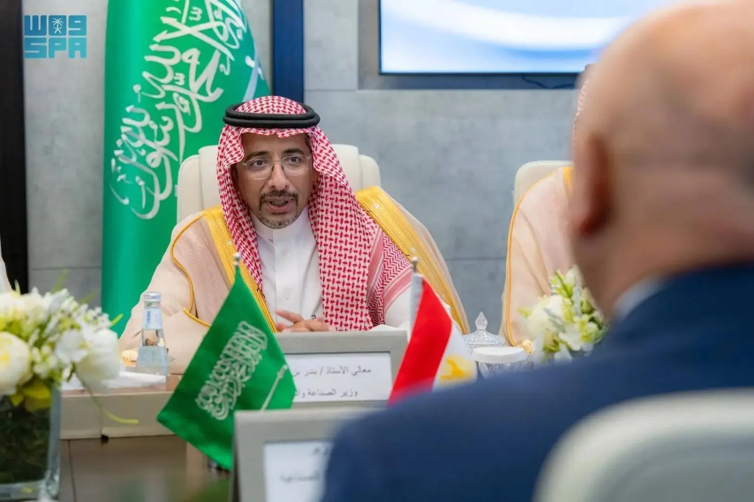 Saudi Minister of Industry and Mineral Resources Bandar Alkhorayef during his meeting with Egyptian Deputy Prime Minister for Industrial Development and Minister of Industry and Transport Lieutenant General Eng. Kamel Abdulhadi Al-Wazir. (SPA) 