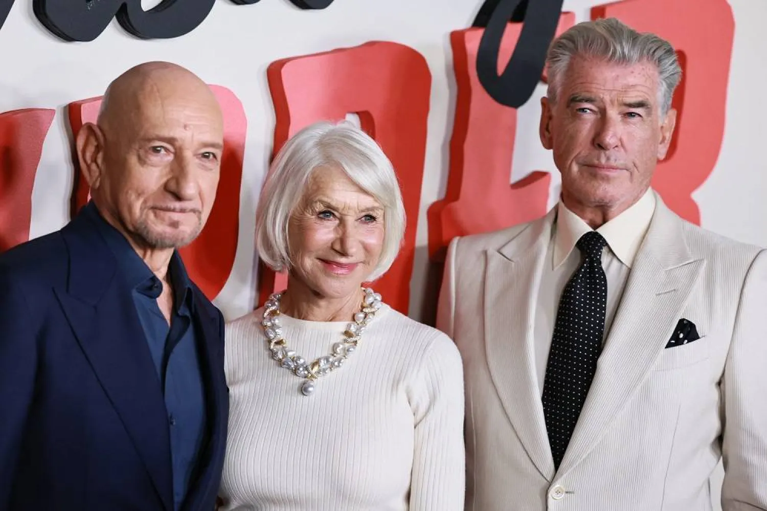  (L-R) Ben Kingsley, Helen Mirren and Pierce Brosnan attend Netflix's "The Thursday Murder Club" New York Screening at The Plaza Hotel on August 14, 2025 in New York City. (Getty Images/AFP)