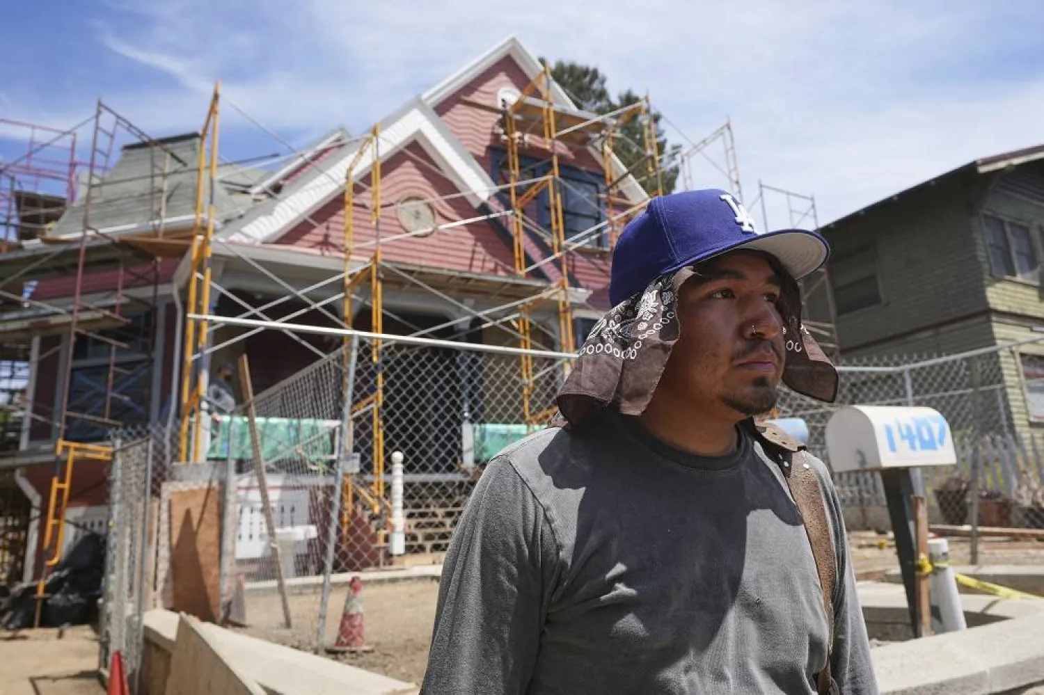 Jaime Lopez, a mason, works in the heat on Thursday, Aug. 21, 2025, in Los Angeles. (AP)