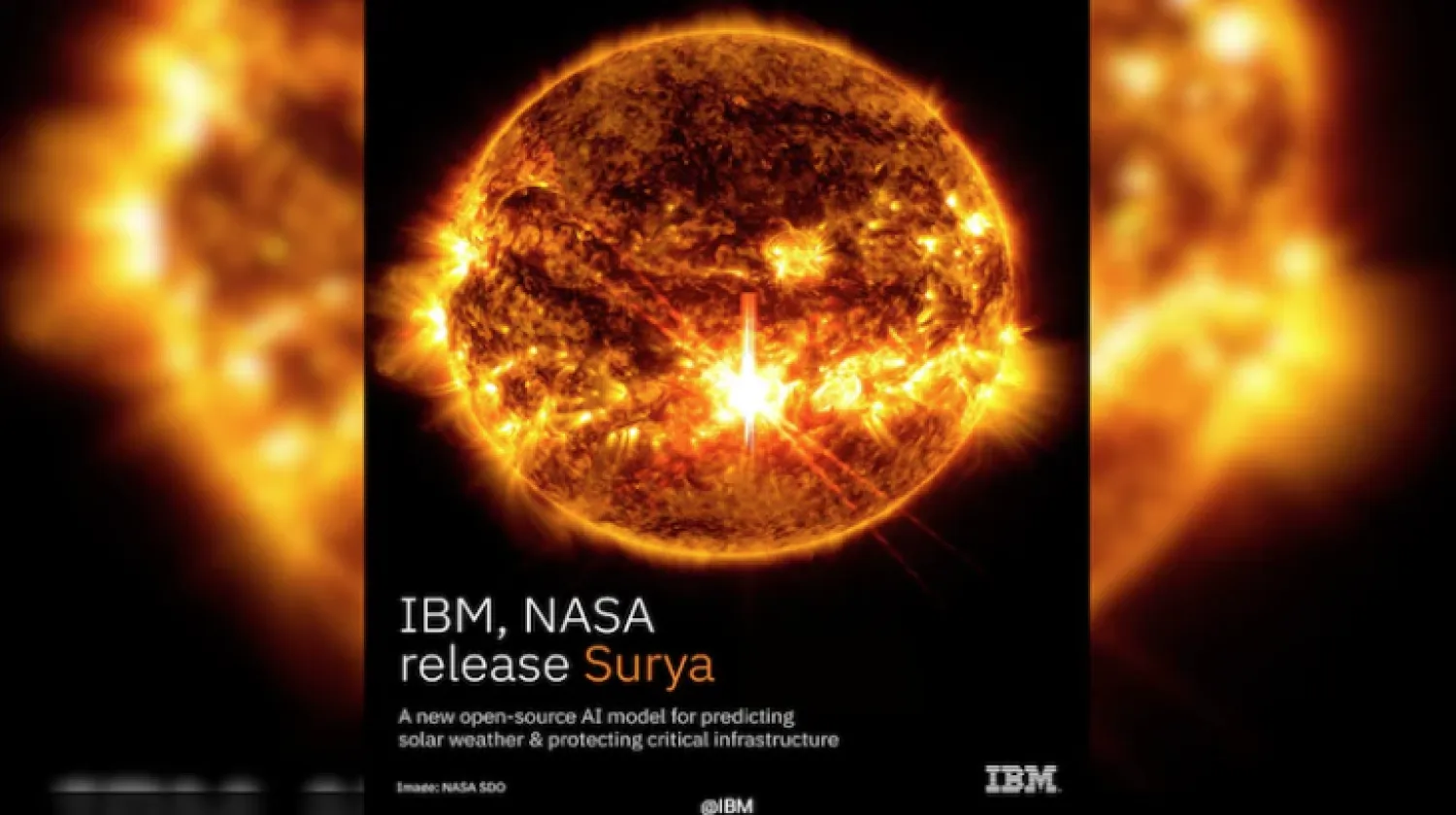 نموذج الذكاء الاصطناعي يتنبأ بالعواصف الشمسية بدقة أعلى ما يعزز فهم الطقس الفضائي وحماية الأقمار والاتصالات والبنية التحتية 
(آي بي إم)