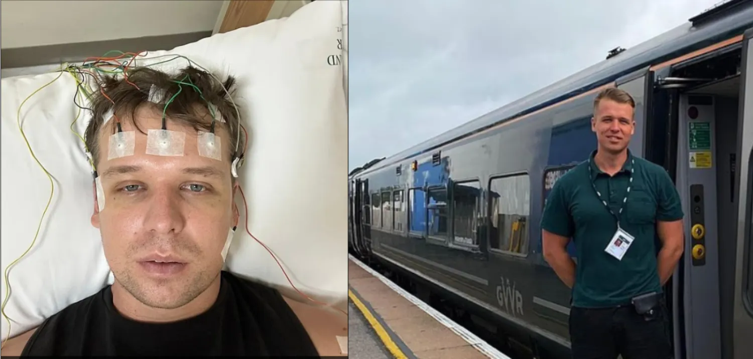  أوليفر ألفيس على اليمين خلال علمه سائقاً للقطار قبل عامين وعلى اليسار خلال تجربته إحدى تجارب العلاج (ديلي ميل)
