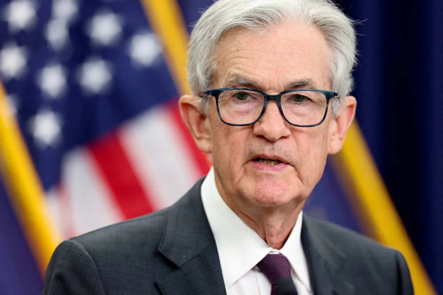 FILE PHOTO: US Federal Reserve Chair Jerome Powell speaks during a press conference following the issuance of the Federal Open Market Committee's statement on interest rate policy in Washington, D.C., US, July 30, 2025. REUTERS/Jonathan Ernst/File Photo