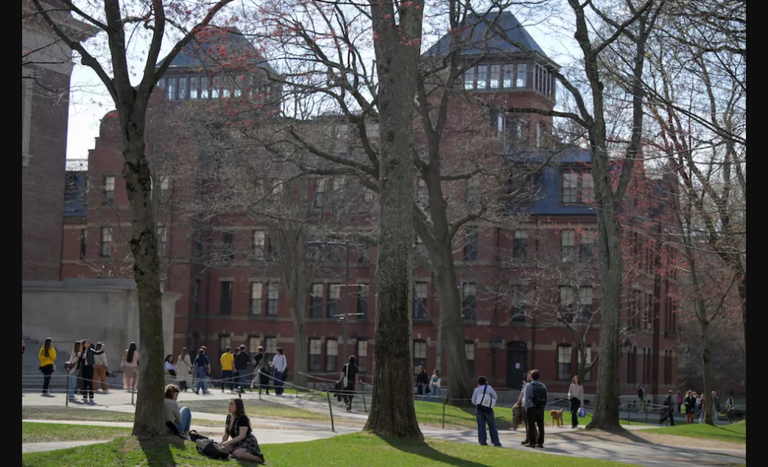 طلاب يتجولون بحرم جامعة هارفارد في كمبردج بماساتشوستس (رويترز)