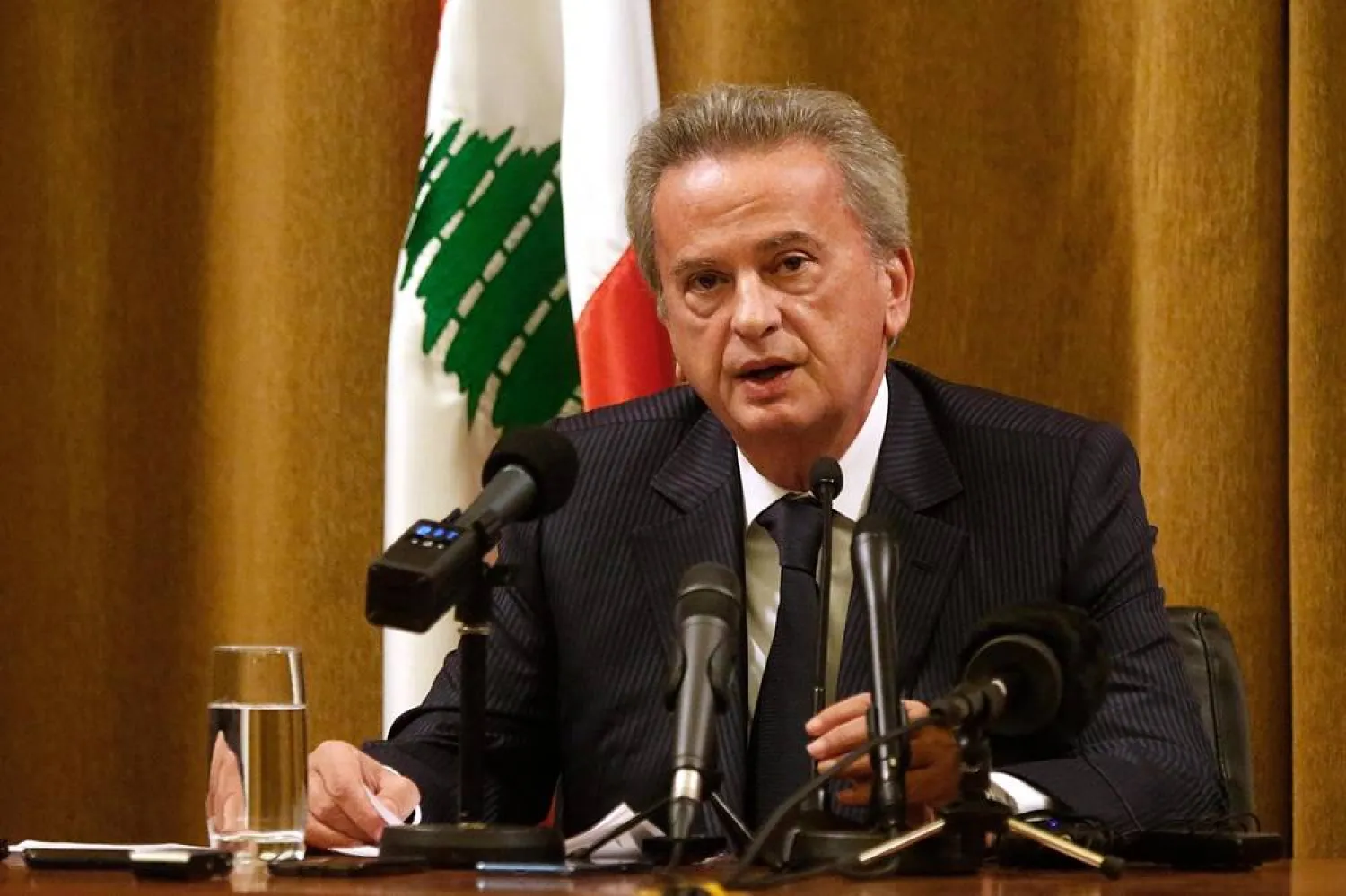11 November 2019, Lebanon, Beirut: Then Governor of the Central Bank of Lebanon Riad Salameh speaks during a press conference at the headquarters of the Central Bank of Lebanon. (dpa) 
