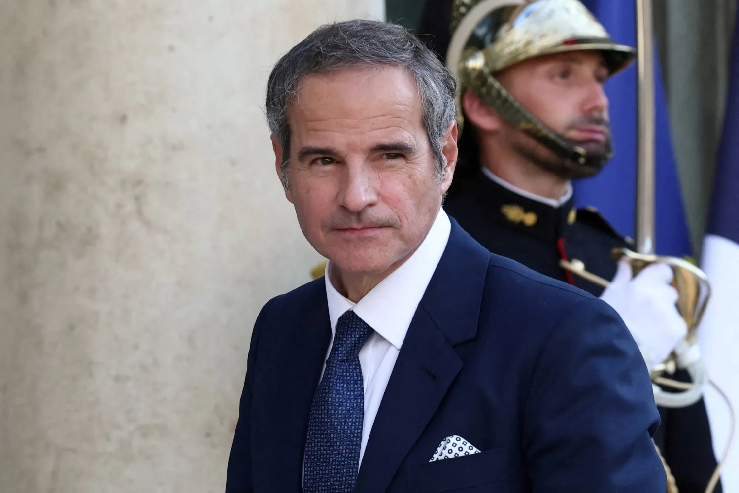 FILE PHOTO: International Atomic Energy Agency (IAEA) Director General Rafael Grossi arrives for a meeting with French President Emmanuel Macron at the Elysee Palace in Paris, France, June 25, 2025. REUTERS/Gonzalo Fuentes/File Photo